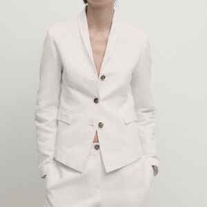 NWT Massimo Dutti Women's Cotton And Linen Blend Co-Ord Blazer White Size‎ 6